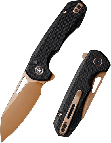 Vista 12 de RT-CAMEL - Cuchillo de bolsillo plegable, cierre con forro de botón, hoja de acero 14C28N de 3.1 pulgadas, cuchillo EDC con mango de micarta