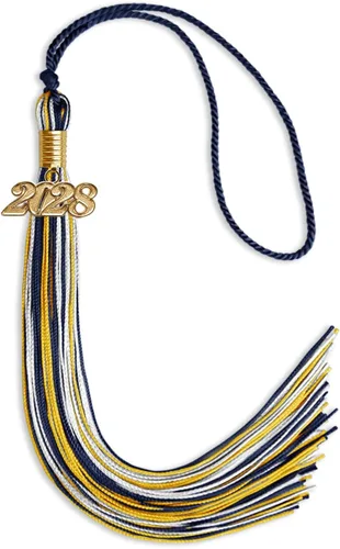 Vista 93 de Endea Graduation Borla mixta de triple color con gota de fecha dorada (negro/dorado/blanco, 2021)