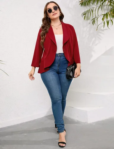 Vista 5 de KOJOOIN Chaqueta casual de manga larga para mujer, talla grande, chaqueta de trabajo y oficina, chaqueta de traje