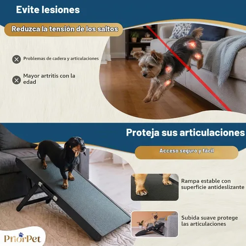 Vista 6 de Rampa para perros para sofá, antideslizante, resistente, plegable, soporta hasta 200 libras, ajustable de 7 a 20 pulgadas, plataforma de aterrizaje