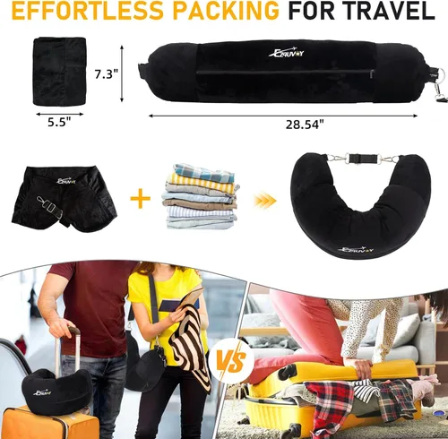 Vista 7 de Almohada de viaje para el cuello rellenable con ropa, almohada para el cuello rellenable para viajar, bolsa de almacenamiento rellenable y plegable