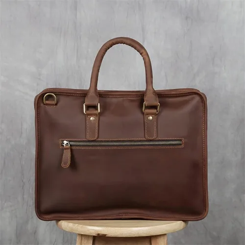 Vista 2 de ZLVWB - Maletín de cuero genuino para hombre, bolsa de 14 pulgadas, bolso casual para hombre, bolsa de café, negocios, bolsa de hombro para oficina