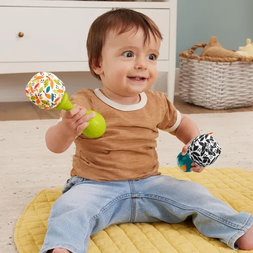 Vista 2 de Fisher-Price Juguetes para recién nacidos Rattle ‘n Rock Maracas, 2 Instrumentos Musicales Blandos para el Desarrollo del Juego en Bebés de 3+