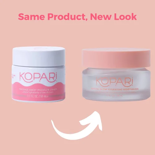 Vista 2 de Kopari Peptide Glow - Crema hidratante facial hidratante Ácido hialurónico, crema ligera de coco vegano para uso diario, piel suave, combate