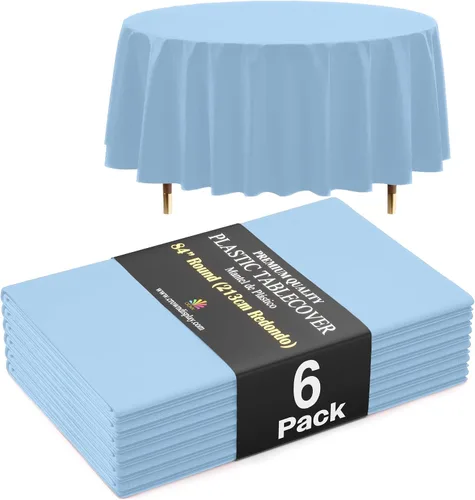 Vista 45 de Exquisite 66% Thicker Premium Aqua Round Tablecloth 0.5 Mil 6 Pack Plastic Table Cloth Disposable 84 Inch Round Plastic Tablecloth Won't Tear Easily