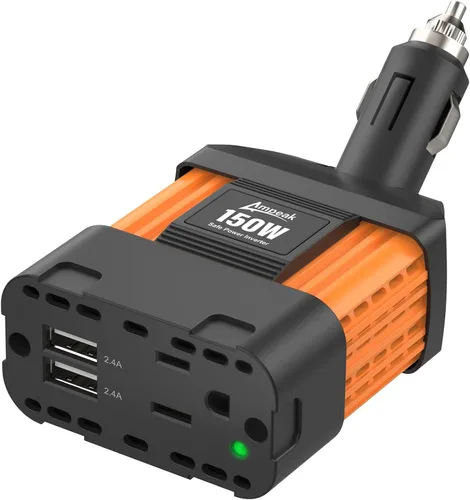 Vista 8 de Inversor de corriente para automóviles, de la marca Ampeak, de 12 V CC a 110 V CA, con puerto USB Pico de sobretensión de 200 W, 1 toma de CA, USB