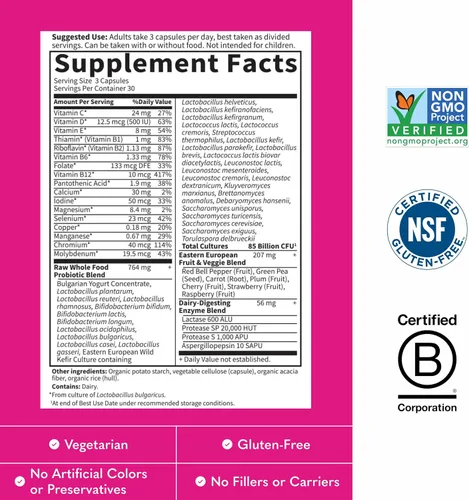 Vista 5 de Garden of Life Probióticos Crudos para Mujeres – 85 mil millones de UFC probióticos para la salud vaginal con vitaminas, minerales y enzimas – 90