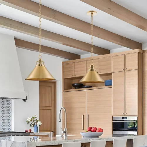 Vista 8 de Kira Home Romine - Lámpara colgante moderna dorada de 12 pulgadas con pantalla de metal en forma de cono, luz colgante dorada de mediados de siglo