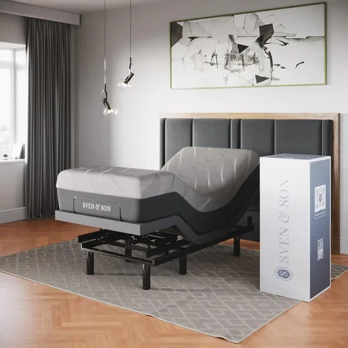 Vista 8 de Sven & Son Base de cama ajustable clásica, elevación de cabeza y pies, masaje, luces bajo la cama, USB, memoria de gel, marco inteligente