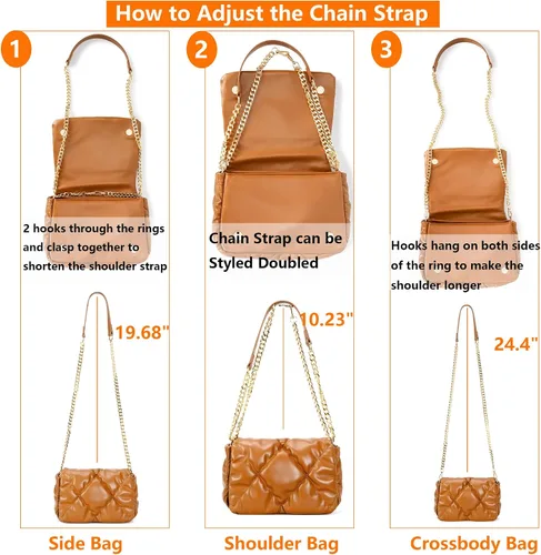 Vista 4 de Herald Bolsa de hombro acolchada acolchada para mujer con cadena gruesa acolchada a la moda fruncida, bolsa lateral