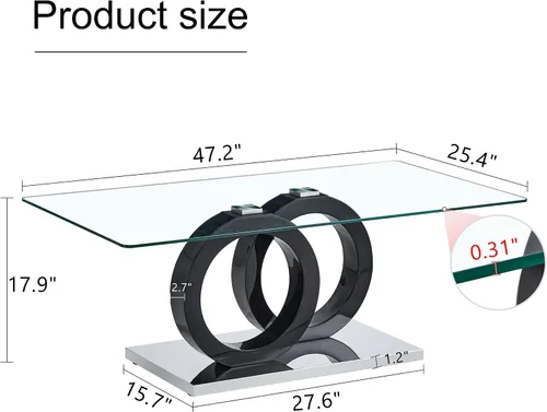 Vista 2 de Mesa de centro de cristal para sala de estar, mesa moderna de vidrio templado y patas de MDF, pequeña mesa de centro moderna (negro, estilo 1)