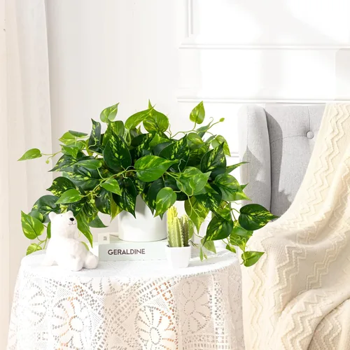 Vista 5 de Waipfaru Plantas artificiales para interiores, plantas artificiales realistas colgantes con macetas de plástico, potos artificiales para el hogar