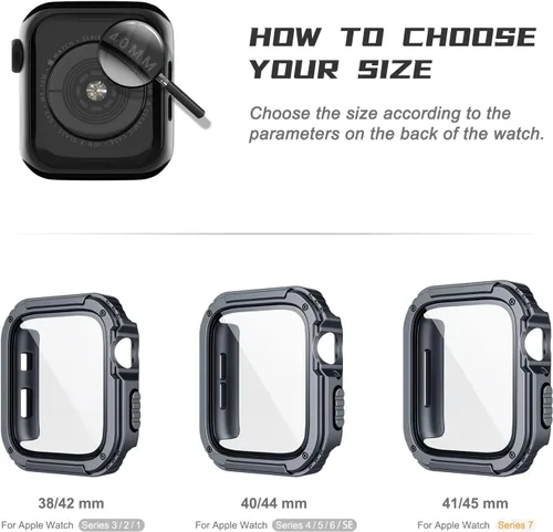 Vista 5 de Adepoy Paquete de 2 fundas resistentes compatibles con Apple Watch de 1.496 pulgadas Series 3/2/1 con protector de pantalla de vidrio templado