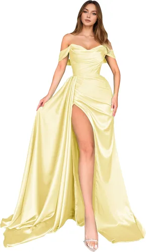 Vista 14 de Dream Wedding Vestidos de fiesta de satén con hombros descubiertos con Agua