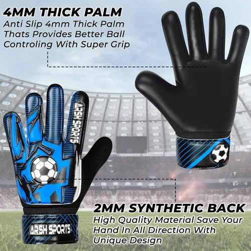 Vista 6 de Guantes de portero de fútbol para niños, guantes de portero para jóvenes niños y niñas con palma de látex de 4MM, antideslizantes, protección doble