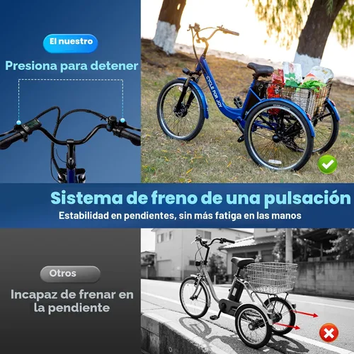 Vista 8 de Triciclo eléctrico para adultos, triciclo eléctrico de 7 velocidades con batería extraíble de 48V 624WH, autonomía de 70 millas en PAS 1, velocidad