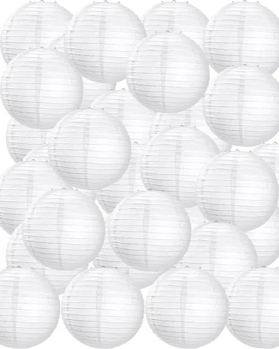 Vista 8 de Treela Paquete de 90 faroles de papel chinos japoneses blancos para colgar al aire libre, globos de papel para decoración de fiesta para bodas