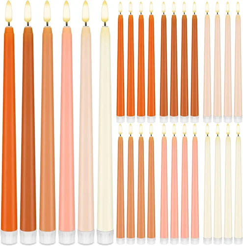 Vista 11 de Baquler 24 velas cónicas sin llama de flores silvestres de 11 pulgadas, funciona con pilas, velas LED de plástico con degradado parpadeante