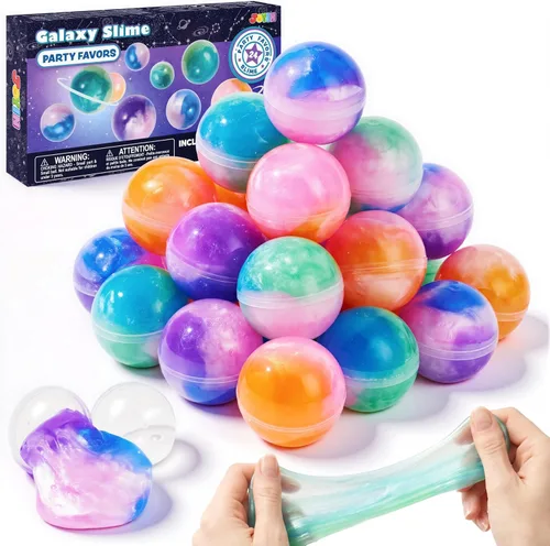 Vista 9 de JOYIN Slime Party Favors, Paquete de 24 Pelotas de Slime Galaxia - Elásticas, No Pegajosas, Sin Desorden, Alivio del Estrés y Seguras - Juguetes