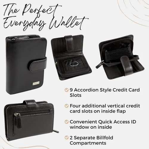 Vista 3 de WalletBe Cartera RFID de acordeón de cuero para mujer con monedero Negro - contemporáneo