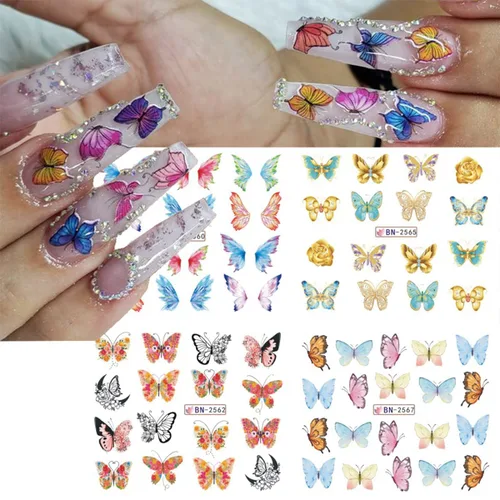 Vista 4 de SINSEN Calcomanías de arte de uñas de mariposa, mariposas coloridas de primavera y verano, bonitas decoraciones de arte de uñas para mujeres
