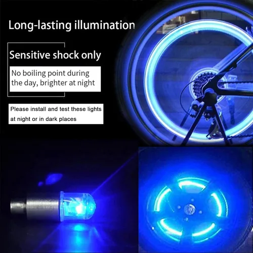 Vista 4 de 4 piezas de luces LED para rueda de bicicleta, tapones para válvulas de neumáticos de automóvil, tapas de vástagos de bicicleta, motocicleta