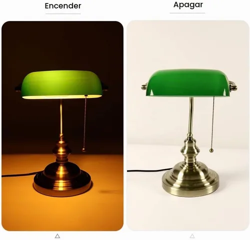 Vista 4 de Lámpara de escritorio de banqueros de vidrio con interruptor de cadena de tracción Enchufe en accesorio (verde)