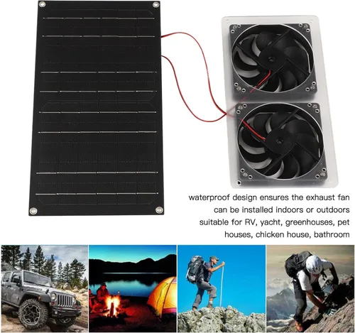 Vista 5 de Panel solar fotovoltaico de 100 W, 5 V, 2 A, con kit de ventilador, extractor de aire de energía solar, generador solar impermeable, ventilador