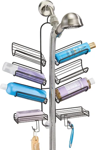 Vista 5 de iDesign Verona - Organizador de baño colgante de metal para manguera de ducha de mano, espacio adicional para champú, acondicionador, jabón, Bronce