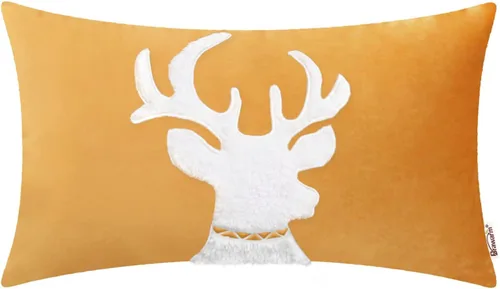 Vista 52 de BRAWARM Christmas Reindeer Pillow Cover 18x18 Black Velvet Embroidered Reno negro