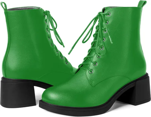 Vista 62 de ROSERWISH Botas altas de tacón bajo y grueso para mujer, con cordones, cómodas, modernas, con puntera redonda, de 2.5 pulgadas