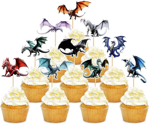 Vista 22 de Ercadio 40 piezas comestibles de dibujos animados de dinosaurios para cupcakes para bebida, decoración de tartas para temática de dinosaurios, baby