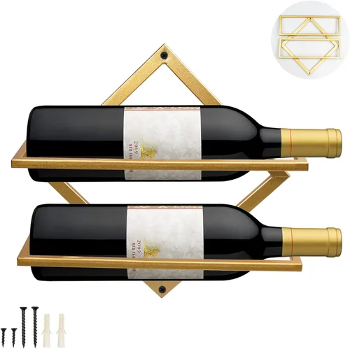Vista 9 de AUHOKY Soporte de metal para vino montado en la pared, organizador plegable mejorado para 2 botellas de licor, colgador de exhibición de botellas