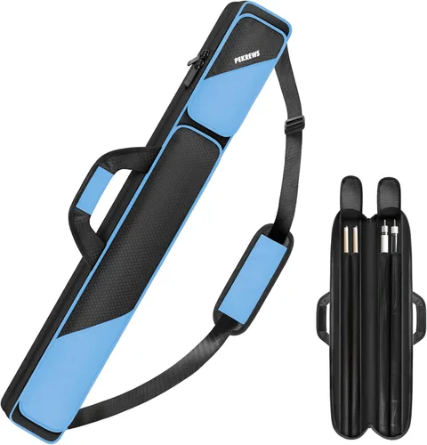 Vista 17 de Estuche para taco de billar, estuche para palos de billar 2x2 con capacidad para 2 palos con 2 bolsillos con cremallera para accesorios, bolsa