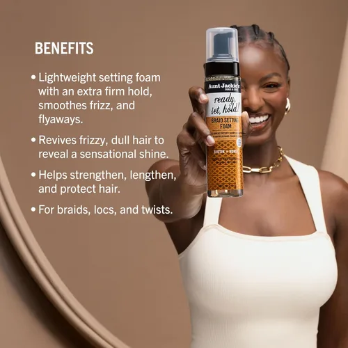 Vista 5 de Aunt Jackie's Curls & Coils Braid + Twist Collection Ready, Set, Hold Braid Setting Foam with Extra Firm Hold, 8.5 fl oz