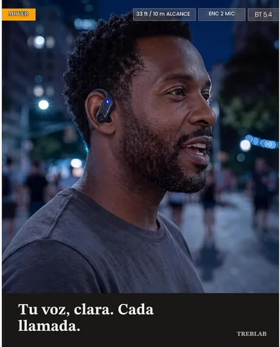 Vista 7 de TREBLAB X3-Pro Earbuds Wireless Bluetooth, Earhook IPX5 11H Powerbank Negro (black Logo)