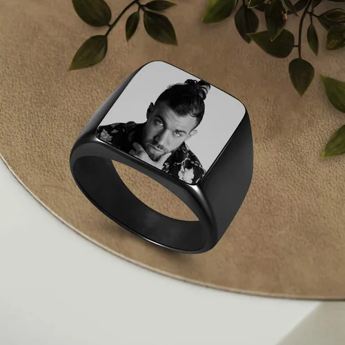 Vista 6 de Jovivi Anillo de acero inoxidable con texto grabado para hombres y mujeres, talla 9-14