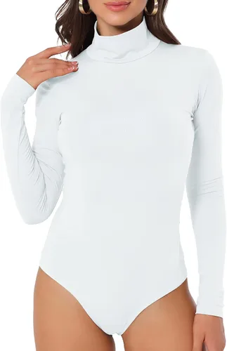 Vista 2 de AUHEGN Body de manga larga con cuello de tortuga falso para mujer