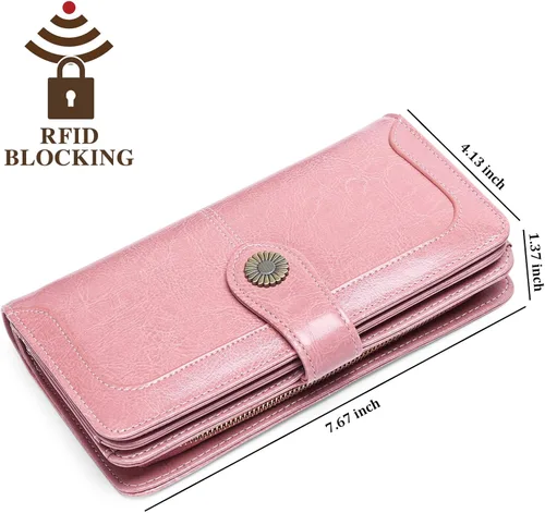 Vista 3 de FALAN MULE Cartera de cuero genuino RFID bloqueo gran capacidad Trifold señoras cartera.