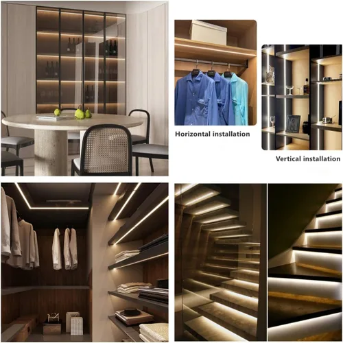 Vista 6 de Paquete de 6 canales de aluminio LED en forma de U de 3.3 pies con cubierta negra, tapas de extremo y clips de montaje, perfil de aluminio