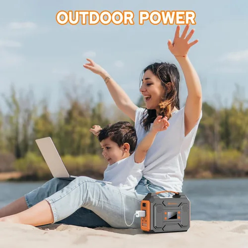 Vista 7 de Generador Solar Portátil con Panel, Estación de Energía Portátil de 300W con Panel Solar Plegable de 40W, Tomacorriente de CA de 110V 100W, Banco