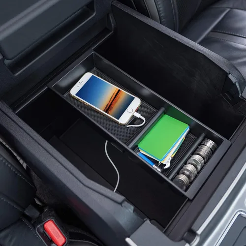 Vista 2 de PIMCAR Compatible con Ford 2015-2020 F150, 2017-2022 F250 F350 F450, 2018-2024 Expedition Organizador de consola central y protector de reposabrazos
