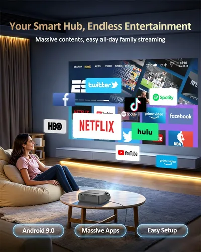 Vista 9 de Proyector de Alta Luminosidad 1800 ANSI Lumens, HDR10+, Soporte 4K, WiFi6 y Bluetooth, Smart Android TV con Aplicaciones, HDMI/USB