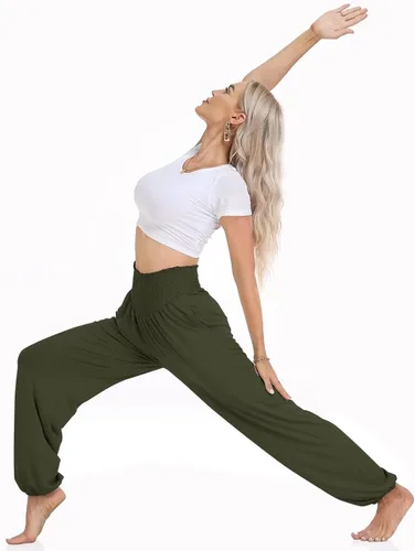 Vista 5 de UEU Pantalones de yoga holgados casuales para mujer, cintura alta, cómodos, holgados, con bolsillos