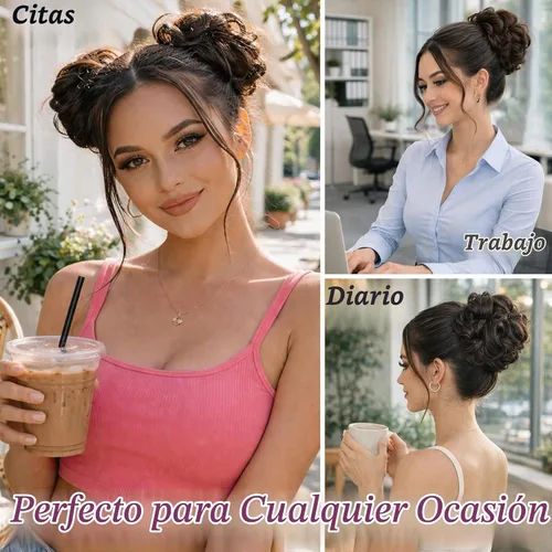 Vista 7 de MORICA Moño desordenado, extensiones de moño sintético para mujeres (rubio beige ceniza)