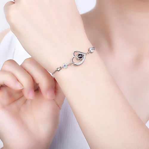 Vista 9 de Godchoices Pulsera de fotos personalizada, pulsera de proyección de fotos con imagen en el interior, collar con texto en inglés "I Love You