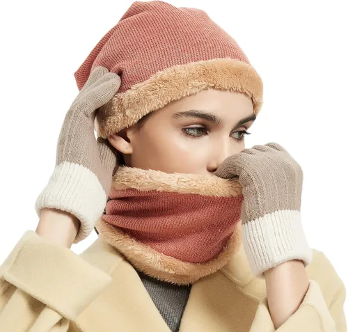 Vista 2 de Conjunto de gorro y bufanda de invierno cálido y elegante gorro de punto para hombres y mujeres