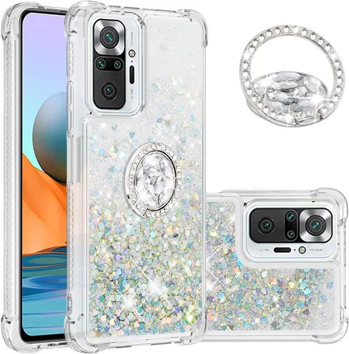 Vista 8 de CCSmall Funda para Xiaomi Redmi Note 10 Pro/Pro Max Glitter Liquid Quicksand, cubierta transparente brillante para teléfono con soporte de anillo