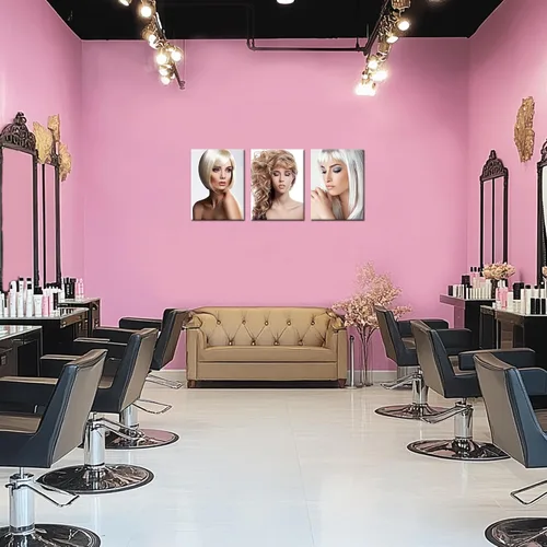 Vista 4 de Decoración de pared de salón de peluquería de corte de pelo de moda enmarcada 36Wx16H Women Hairstyle Wall Decor, Fashion Haircut Picture
