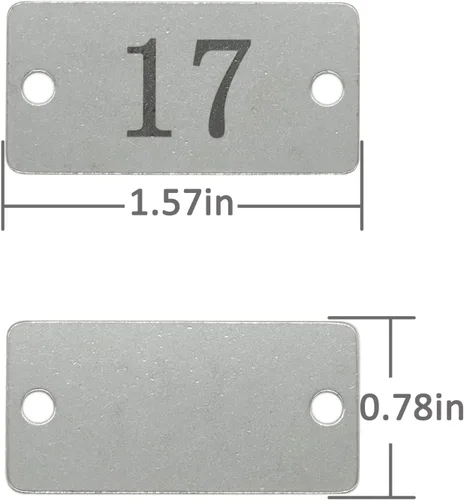 Vista 2 de Etiquetas numeradas rectangulares de acero inoxidable con dos agujeros (1-10)
